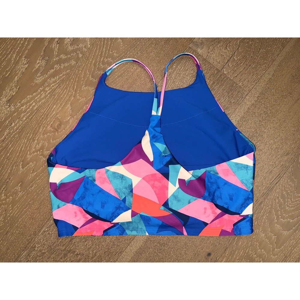 Old Navy Active PowerSoft High Neck Sports Bra XXL Blue Pink Geometric Abstract - Picture 3 of 3